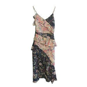 Floral strap dress, mixed pattern & ruffle